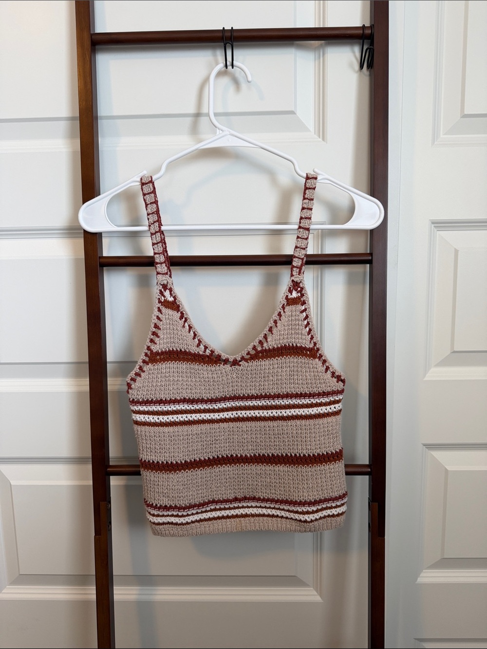 American Eagle Outfitters Knit Striped Crop Top in Beige and Rust